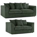 Forest Green Jumbo Cord 3 2 Seater Corner Sofa Suite Set Footstool swivel chair