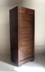 Vintage French Oak Tambour Free Standing Filing Cabinet With Pull Out Shelves