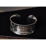 PETRA JORDAN Marked Silver Tone Wide Cuff Bracelet Etched Ancient Ruins