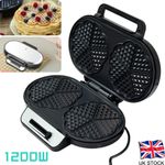 1200W Double Heart Shaped Waffle Maker Non Stick Plates Fluffy Belgian Waffle