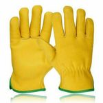 Premium Yellow Leather Driver Work Gloves Fleece Lined Lorry Truck Driving Glove