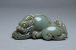 Chinese Antique Old Hetian Jade Hand-Carved Mother Child Beast Ruyi Statues