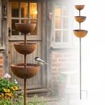 Rust Metal Rain Catcher Stake Bird Bee Butterfly Water Bowl Feeder Garden Decor