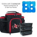 Meal Prep Insulated Lunch Bag Gym Meal Prep Bag with 3 Containers and 2 Gel Pack