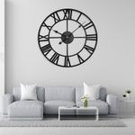 60CM Large Skeleton Metal Roman Wall Clock Big Numerals Giant Open Round Face UK