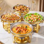4 Pack 5L Stainless Steel Round Chafing Dish Buffet Set Food Warmer w/ Glass Lid