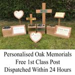 Oak Wood Memorial Cross Wooden Grave Marker Personalised Engraved Plaque memory
