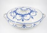 Antique Boch Freres Keramis Belgium Blue Transferware Lidded Serving Dish