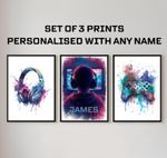 Personalised Gaming Wall Art Prints – Set of 3, Gamer Room Decor