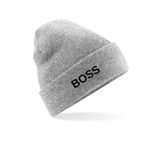 Boss embroidered beanie - grey turned up cuff, work wear, supervisor clothing