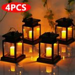 4Pcs Solar Powered LED Lantern Lights Waterproof Hanging Lamp Outdoor Garden UK