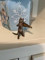 Franz Bergman Cold Painted Bronze Cat Playing a Fiddle with Stamp on his foot