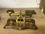 Antique Brass Balance Scale on Wooden Base – “Warranted Accurate” c.1900