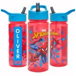Marvel Spider-Man Personalised Sticker Water Bottle with 500 ml, Red & Blue 