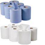 Centrefeed Rolls White Blue Tissue Paper 2ply Kitchen Towels Hand Wipe Roll