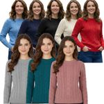 Ladies Cable Knit Jumper ? Women?s Chunky Knitted Crew Neck Pullover Sweater