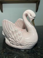 Vintage Pink Ceramic Swan Vase Planter Mid Century Decorative Ornament