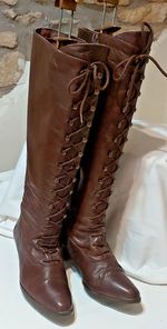 Vintage Victorian Goth Style Lace up Leather knee Length Boots Brown Size 5