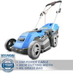 Hyundai Electric Lawnmower Roller Mulcher Lawn Mower 38cm Cut 1600w 10mtr Corded
