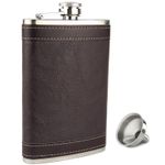 8oz Hip Flask Brown Leather Effect High Quality Stainless Steel with Funnel