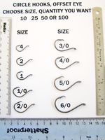 Circle Fishing Hooks Offset Eye Assorted Sizes Sea Beach Boat Cod Crimp Swivels.