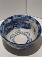 Antique Style Quing Chinese Tea Bowl in Cobalt blue and white 2" diameter