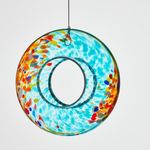 Handcrafted Teal glass bird feeder