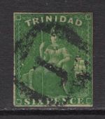 M21964 Trinidad & Tobago-Trinidad 1859 SG28 - 6d deep green. Three clear margins