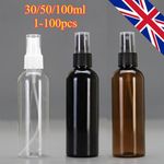 30/50/100ml Spray Bottle Plastic CLEAR/BROWN Refillable Empty Travel Sample UK