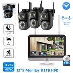 8MP 5G WIFI Security Wireless CCTV System Audio 12'' Monitor 16ch NVR 3 Cams 1TB