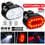 2x Mountain Bike Lights USB Rechargeable Bicycle LED Torch Front Rear + Lamp Set