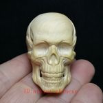 2 Inch Chinese Boxwood Wood Hand Carved Skull Figurine Statue Netsuke Collection
