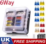6 Way Blade Fuse Box Block FuseBox Holder Auto Marine Bus Bar Car Kit 12V-24V UK