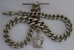 Chunky 68.5g antique solid silver pocket watch albert chain & armorial horse fob