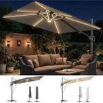 3 x 3 m Garden Cantilever Parasol with Solar Light, Cover, Overhanging Umbrella