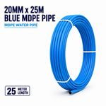 20mm x 25m Blue MDPE Water Pipe Mains Cold Water Underground Plumbing Coil