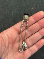Vintage Scottish Thistle Kilt Pin Brooch Traditional Silver Tone Highland Style