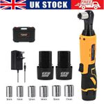 12V Electric Cordless Right Ratchet 3/8" 90° Angle Wrench 2 Battery DIY Tool