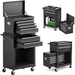 Black 6 Drawer Heavy Duty Detachable Tool Storage Cabinet with Wheels & Hooks
