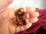 Hand Carved boxwood netsuke Skeleton sits holds gourd bottle collectable figure