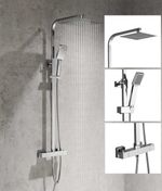 Bathroom Mixer Shower Thermostatic Dual Head Square Rainfall Head Handset Chrome