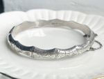 Vintage Sterling Silver Etched Bamboo Style Thin Bangle With Safety Chain 925