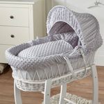 Baby Moses Basket With Stand Grey Dimple Bedding and Mattress Grey Wicker