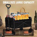 Heavy-Duty Foldable Trolley Cart, Steel Wagon, 100L, Folding, for Beach, Camping