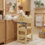 3-in-1 Toddler Step Stool with Chalkboard for Kitchen Counter, Natural