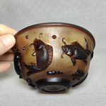 5"Collection Chinese Antique Old Beijing Glaze Carved Exquisite Fish Statue Bowl