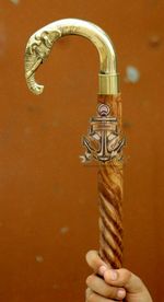 VINTAGE ELEPHANT ANTIQUE BRASS HEAD WOODEN WALKING SPIRAL CANE STICK STYLE SHAFT