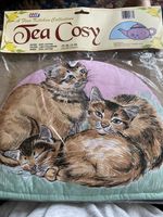 Tea Cosy Cats x3 Ginger 100% Cotton Design New Tags Vintage In Packet 34x26cm