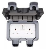 IP66 Waterproof Outdoor 13A 2 Gang Storm Switched Twin Double Socket Outside New