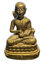 Vintage Thai Brass Phra Sivali Statue Buddhist Monk of Fortune & Wealth Bucha